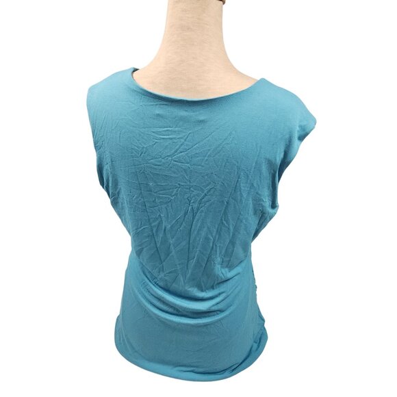 White House Black Market Sleeveless Blue Womens M Top V-Neck w/ Metal Trim - Picture 5 of 10